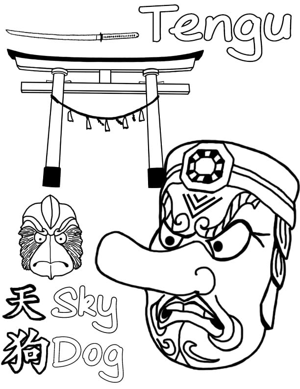 Tengu Mask Coloringbook Page
